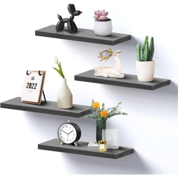 Wall Shelves, Rustic Wood Floating Shelves Set of 4, Hanging Storage Shelf - Picture 1 of 6